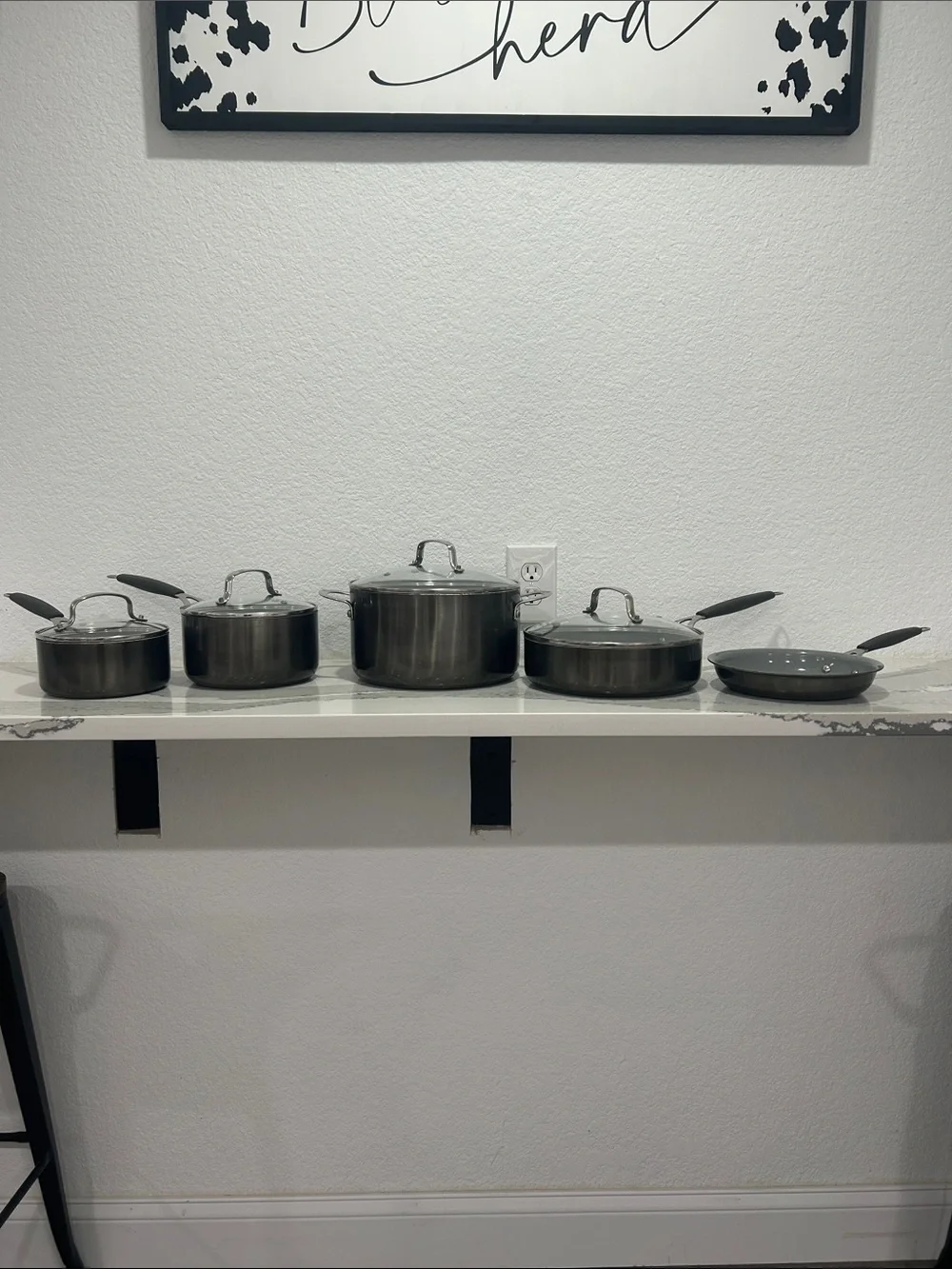 9 Piece Dark Gray Nonstick Cookware Set with Glass Lids By Food Network